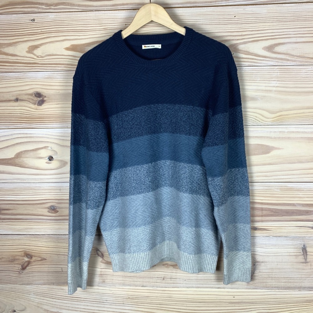 Marine Layer Sweater Mens L Blue Ombre Cotton Wool Woven Textured Knit